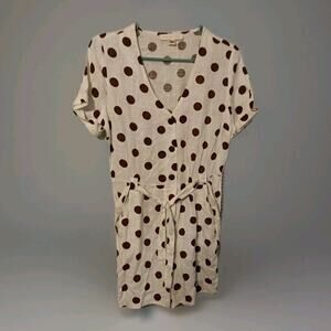 Monteau Los Angelas Romper Shorts Linen Blend Polka Dots White/ Brown Sz. LG...